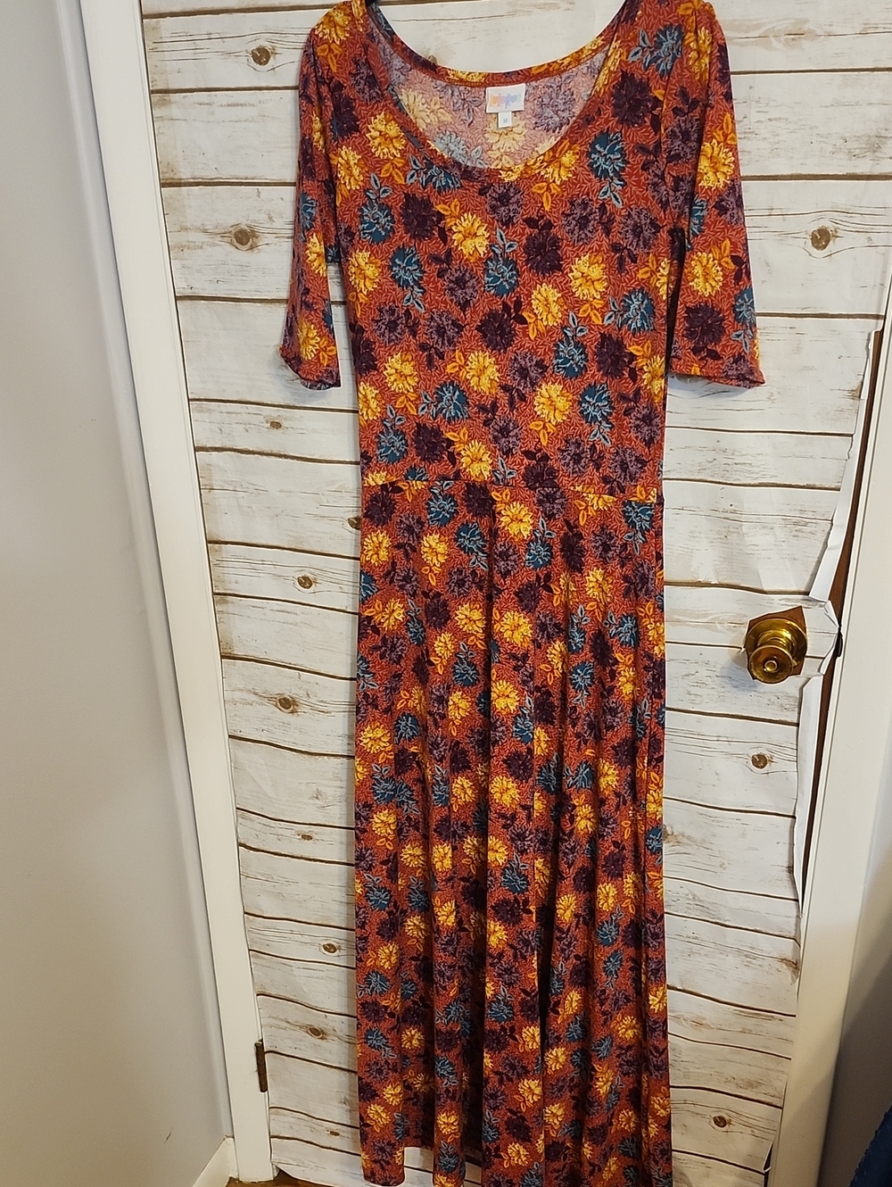 LuLaRoe Scoop Neck Maxi Dress Pink Yellow & Teal Floral Print